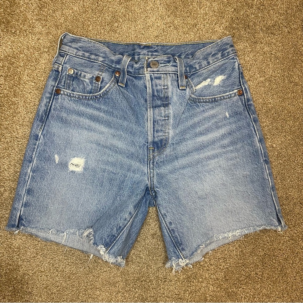 Levi's Premium Light Wash Grunge Denim Distressed Frayed Cutoff Shorts